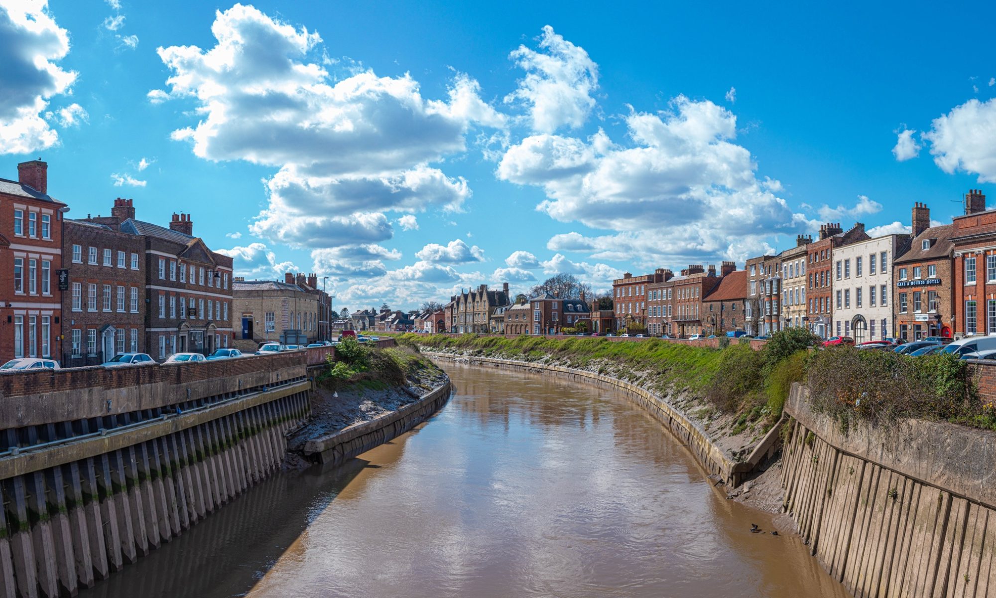 Wisbech river panorama Panorama of the Georgian riverside terraces of the market town of Wisbech on the banks of the River Nene